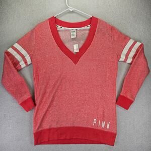 PINK Victoria's Secret Varsity Sweater Womens Small Coral V Neck NWT Lounge